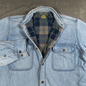 Cabelas Denim Shacket Mens Medium Regular Fleece Lined Button Up Jacket Shirt